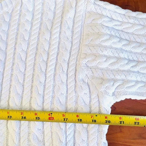 VTG Eddie Bauer Cable Knit Sweater White Chunky Fisherman 100% Cotton sz L - XL - Picture 6 of 7